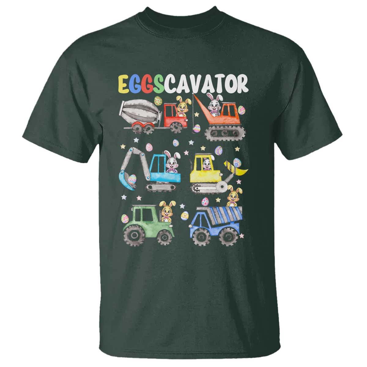 Easter Eggs-Cavator T Shirt Bunny Excavator Construction Trucks TS10 Dark Forest Green Print Your Wear