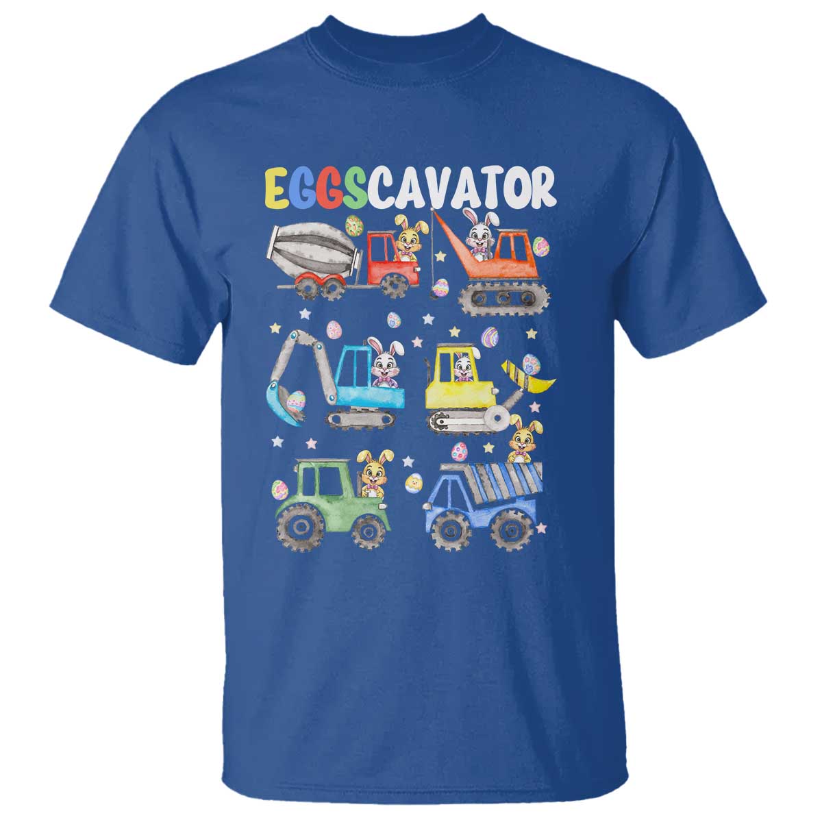 Easter Eggs-Cavator T Shirt Bunny Excavator Construction Trucks TS10 Royal Blue Print Your Wear