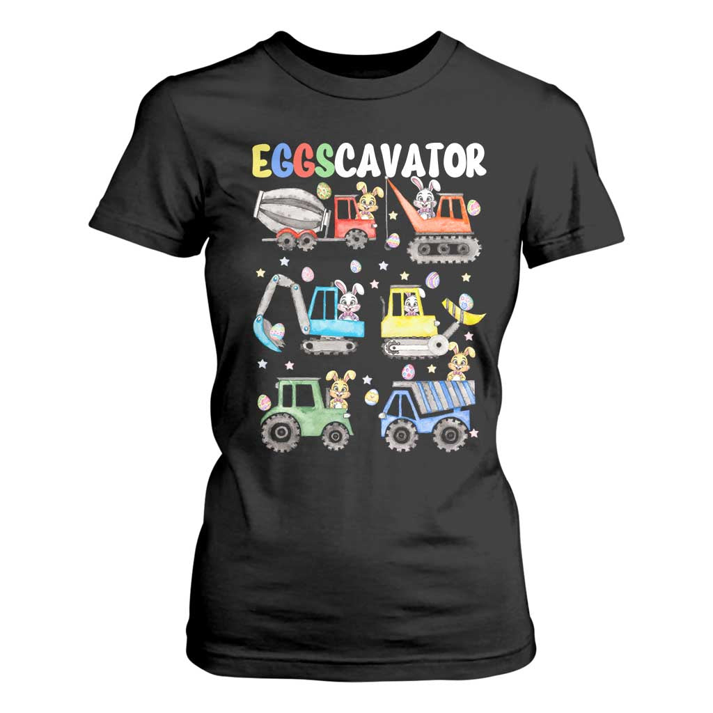 Easter Eggs-Cavator T Shirt For Women Bunny Excavator Construction Trucks TS10 Black Print Your Wear