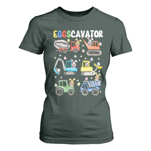 Easter Eggs-Cavator T Shirt For Women Bunny Excavator Construction Trucks TS10 Dark Forest Green Print Your Wear