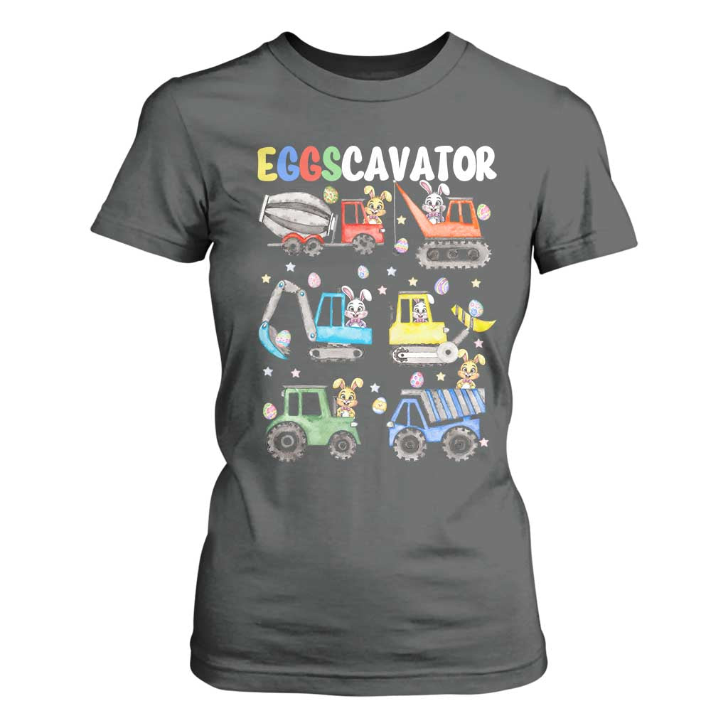 Easter Eggs-Cavator T Shirt For Women Bunny Excavator Construction Trucks TS10 Dark Heather Print Your Wear