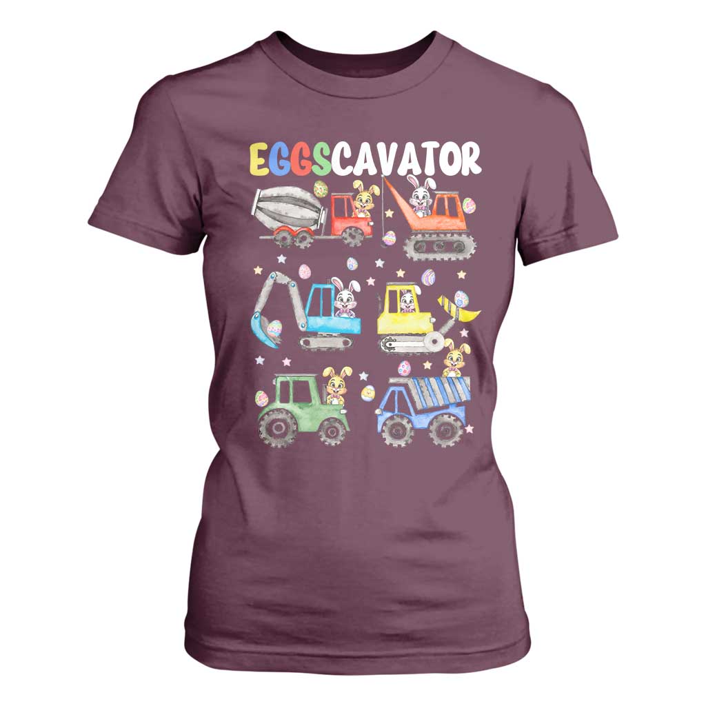 Easter Eggs-Cavator T Shirt For Women Bunny Excavator Construction Trucks TS10 Maroon Print Your Wear