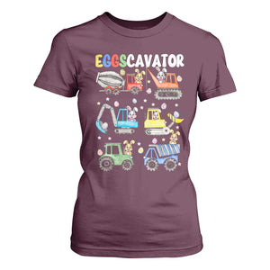 Easter Eggs-Cavator T Shirt For Women Bunny Excavator Construction Trucks TS10 Maroon Print Your Wear