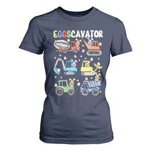 Easter Eggs-Cavator T Shirt For Women Bunny Excavator Construction Trucks TS10 Navy Print Your Wear