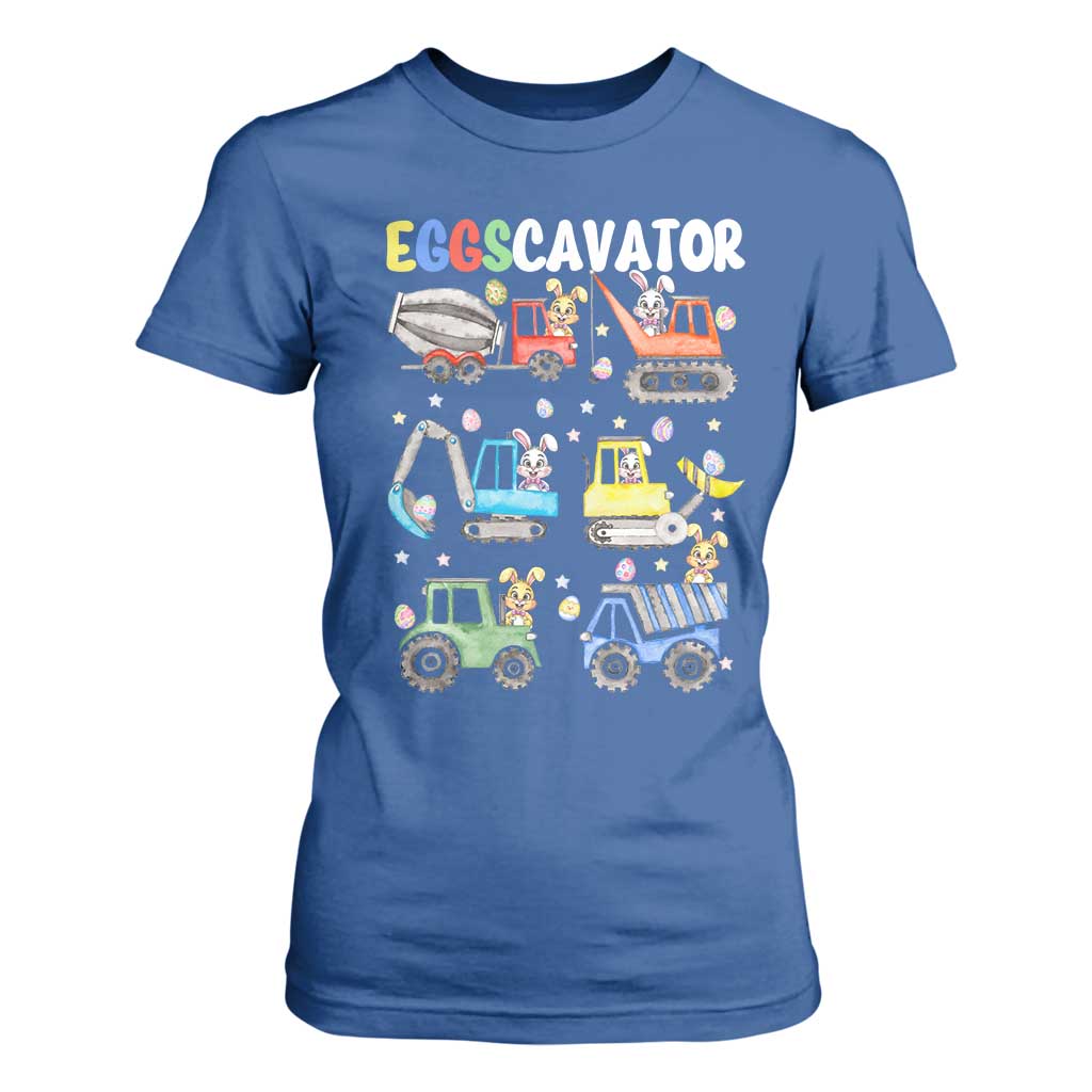 Easter Eggs-Cavator T Shirt For Women Bunny Excavator Construction Trucks TS10 Royal Blue Print Your Wear