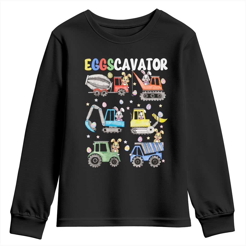 Easter Eggs-Cavator Youth Sweatshirt Bunny Excavator Construction Trucks TS10 Black Print Your Wear