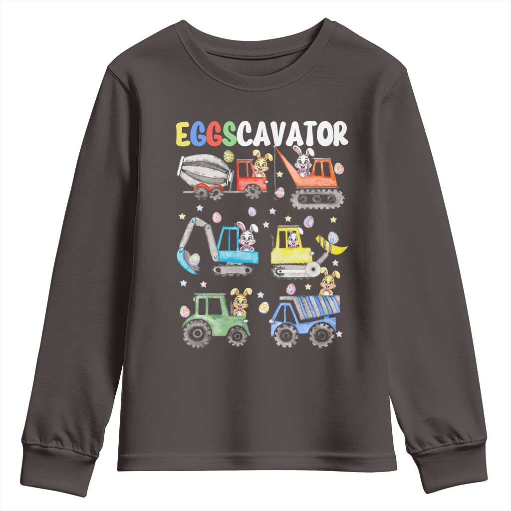 Easter Eggs-Cavator Youth Sweatshirt Bunny Excavator Construction Trucks TS10 Dark Chocolate Print Your Wear