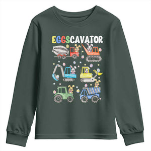 Easter Eggs-Cavator Youth Sweatshirt Bunny Excavator Construction Trucks TS10 Dark Forest Green Print Your Wear