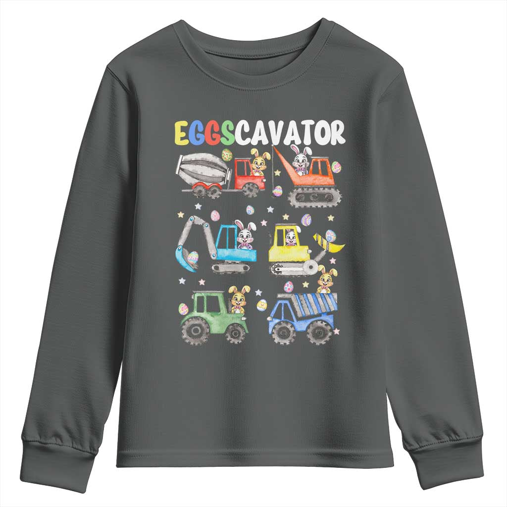 Easter Eggs-Cavator Youth Sweatshirt Bunny Excavator Construction Trucks TS10 Dark Heather Print Your Wear
