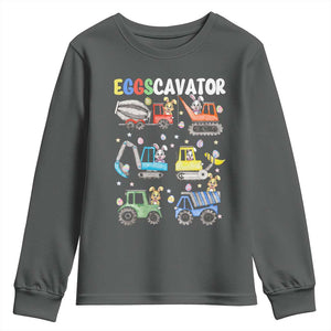 Easter Eggs-Cavator Youth Sweatshirt Bunny Excavator Construction Trucks TS10 Dark Heather Print Your Wear
