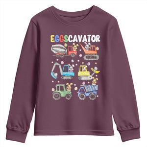 Easter Eggs-Cavator Youth Sweatshirt Bunny Excavator Construction Trucks TS10 Maroon Print Your Wear