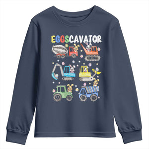 Easter Eggs-Cavator Youth Sweatshirt Bunny Excavator Construction Trucks TS10 Navy Print Your Wear