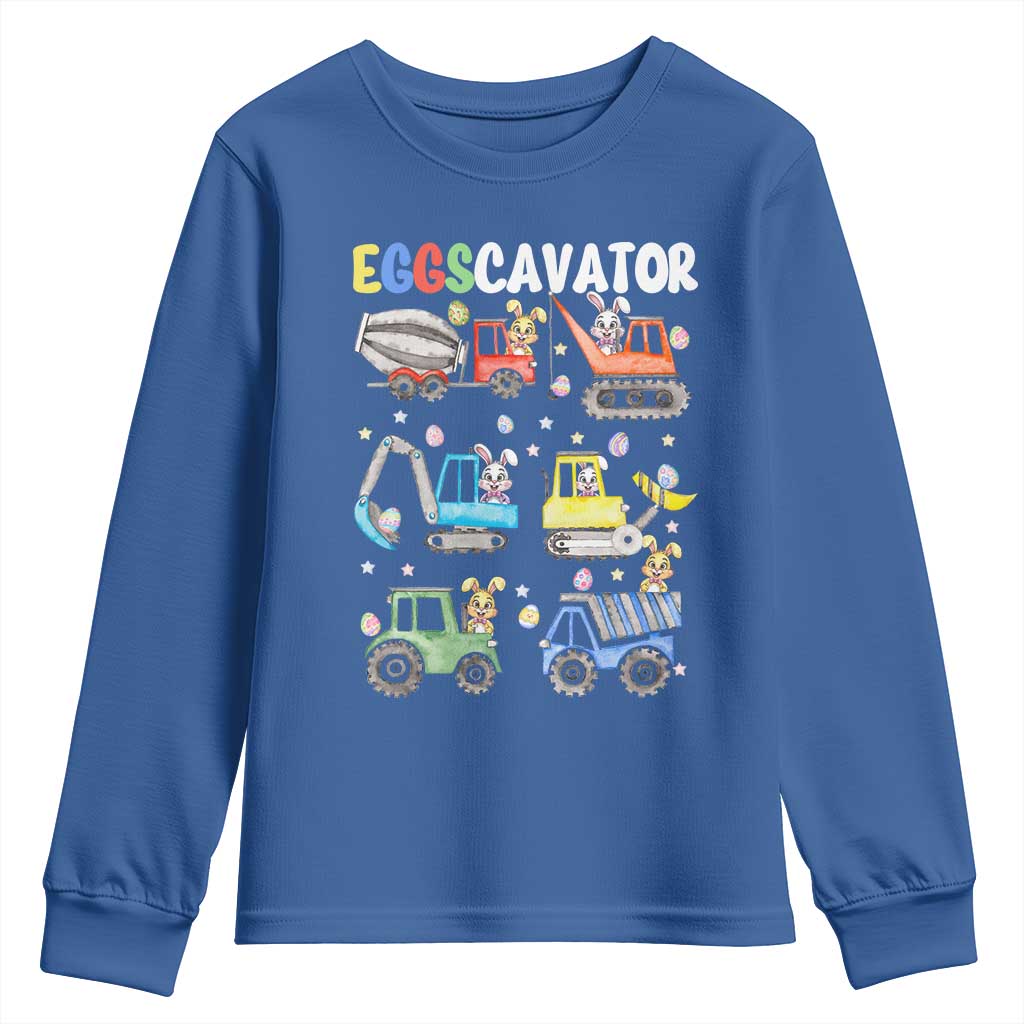 Easter Eggs-Cavator Youth Sweatshirt Bunny Excavator Construction Trucks TS10 Royal Blue Print Your Wear