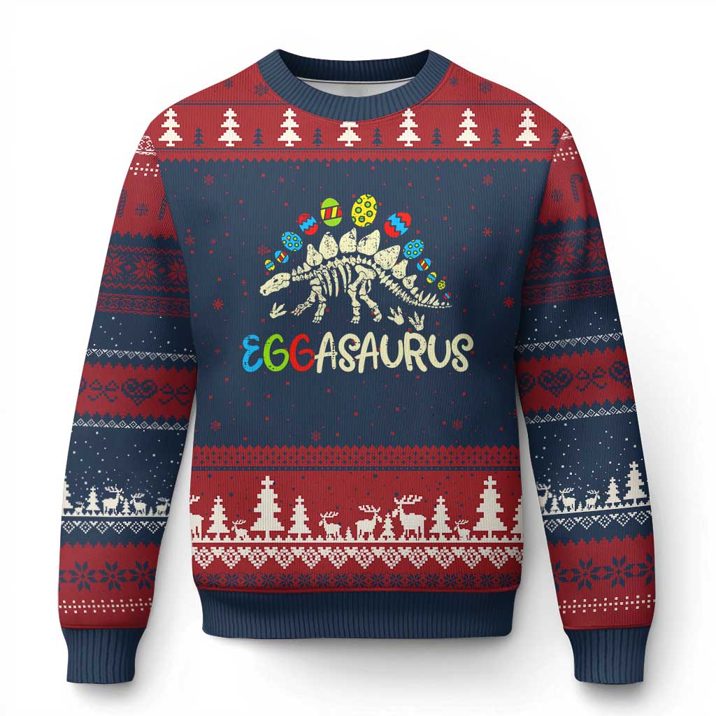 Easter Dinosaur Ugly Christmas Sweater Kids Eggasaurus Easter Stegosaurus Dino Toddler Boys TS10 Navy Red Print Your Wear