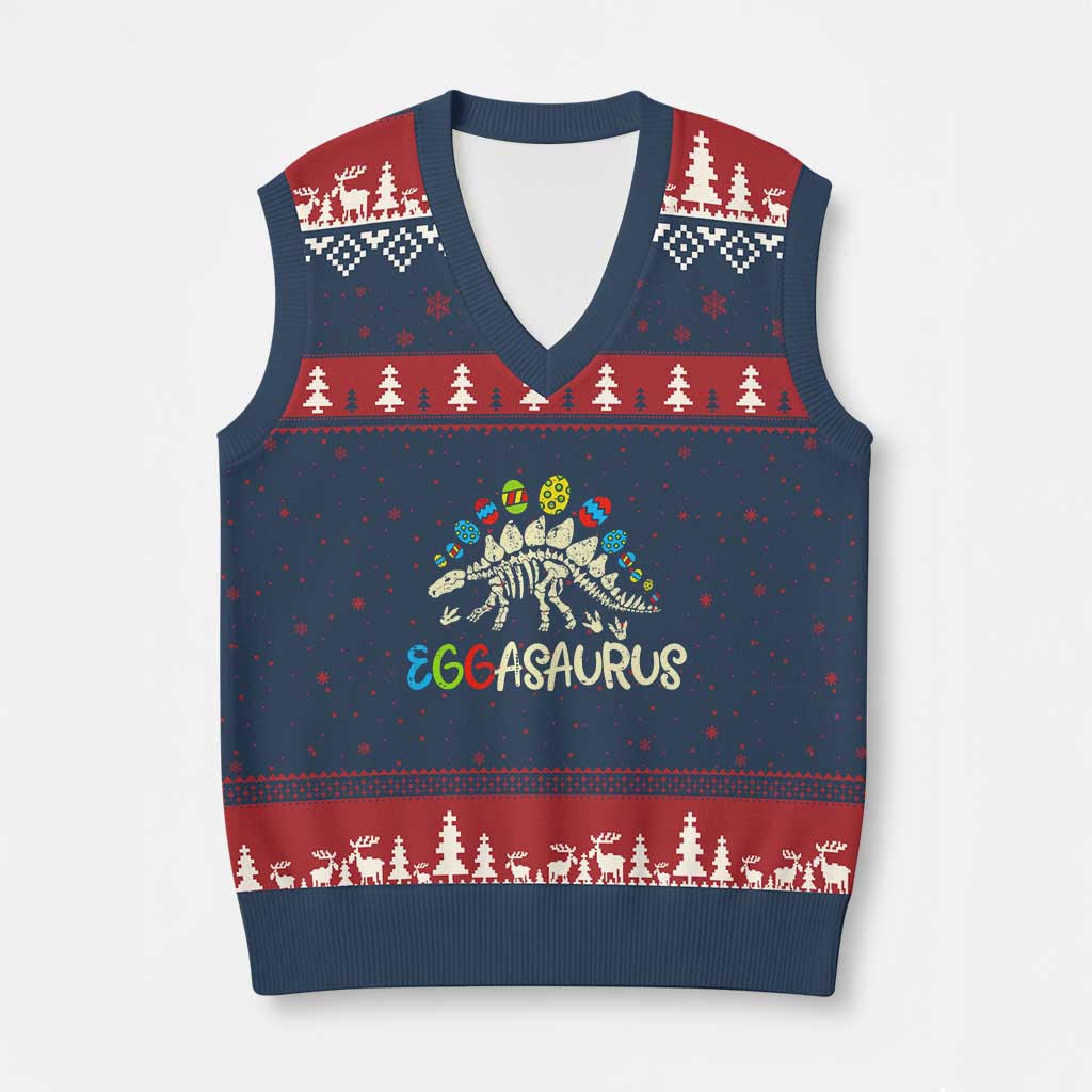 Easter Dinosaur V-Neck Knit Sweater Vest Kids Eggasaurus Easter Stegosaurus Dino Toddler Boys TS10 Navy Red Print Your Wear