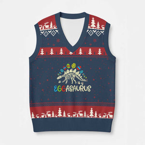 Easter Dinosaur V-Neck Knit Sweater Vest Kids Eggasaurus Easter Stegosaurus Dino Toddler Boys TS10 Navy Red Print Your Wear