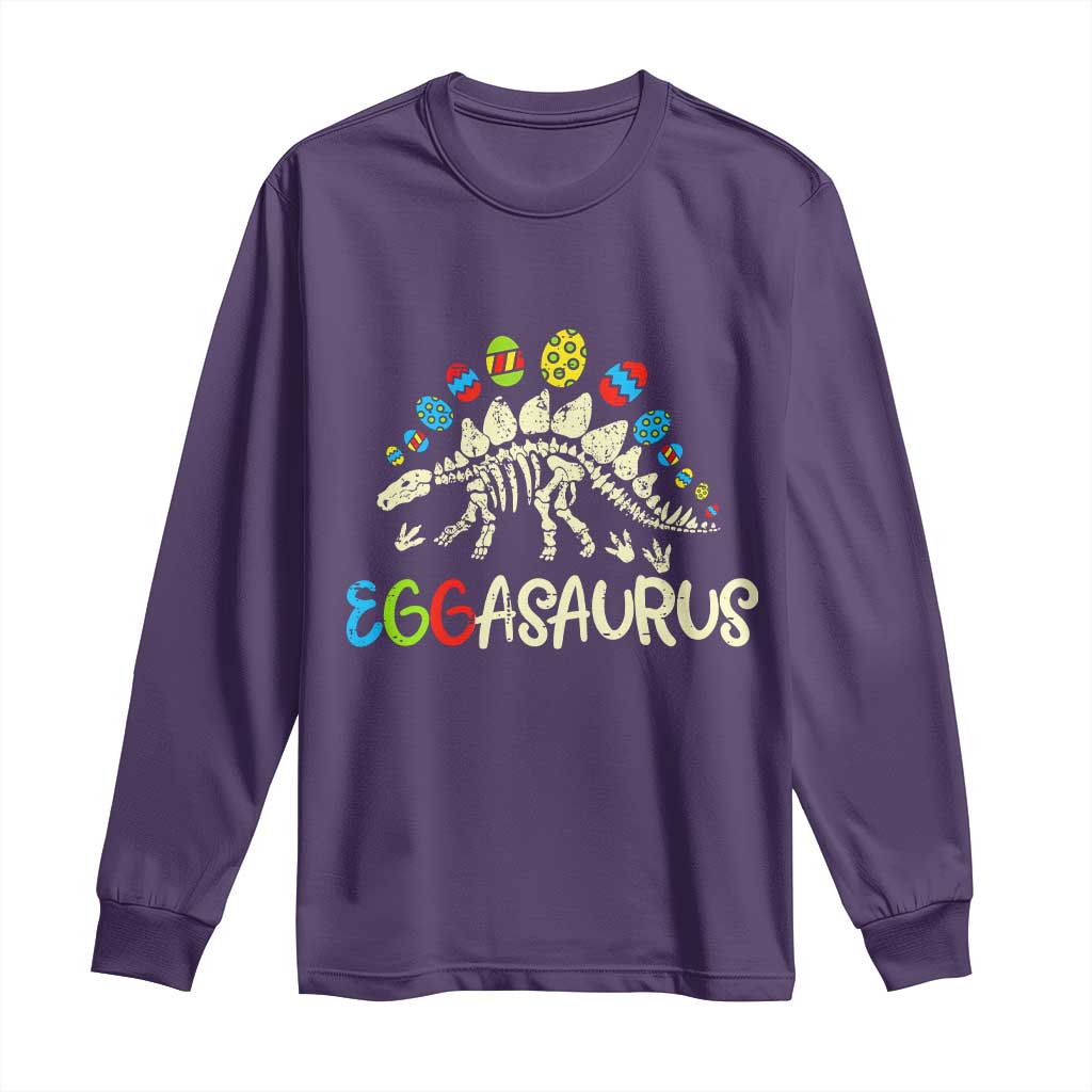 Easter Dinosaur Long Sleeve Shirt Kids Eggasaurus Easter Stegosaurus Dino Toddler Boys TS10 Purple Print Your Wear