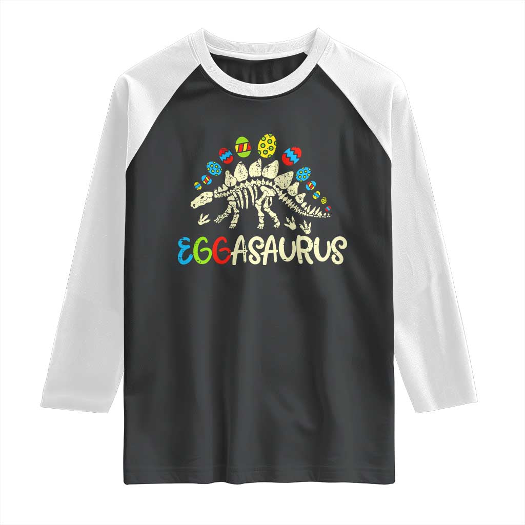 Easter Dinosaur Raglan Shirt Kids Eggasaurus Easter Stegosaurus Dino Toddler Boys TS10 Black White Print Your Wear