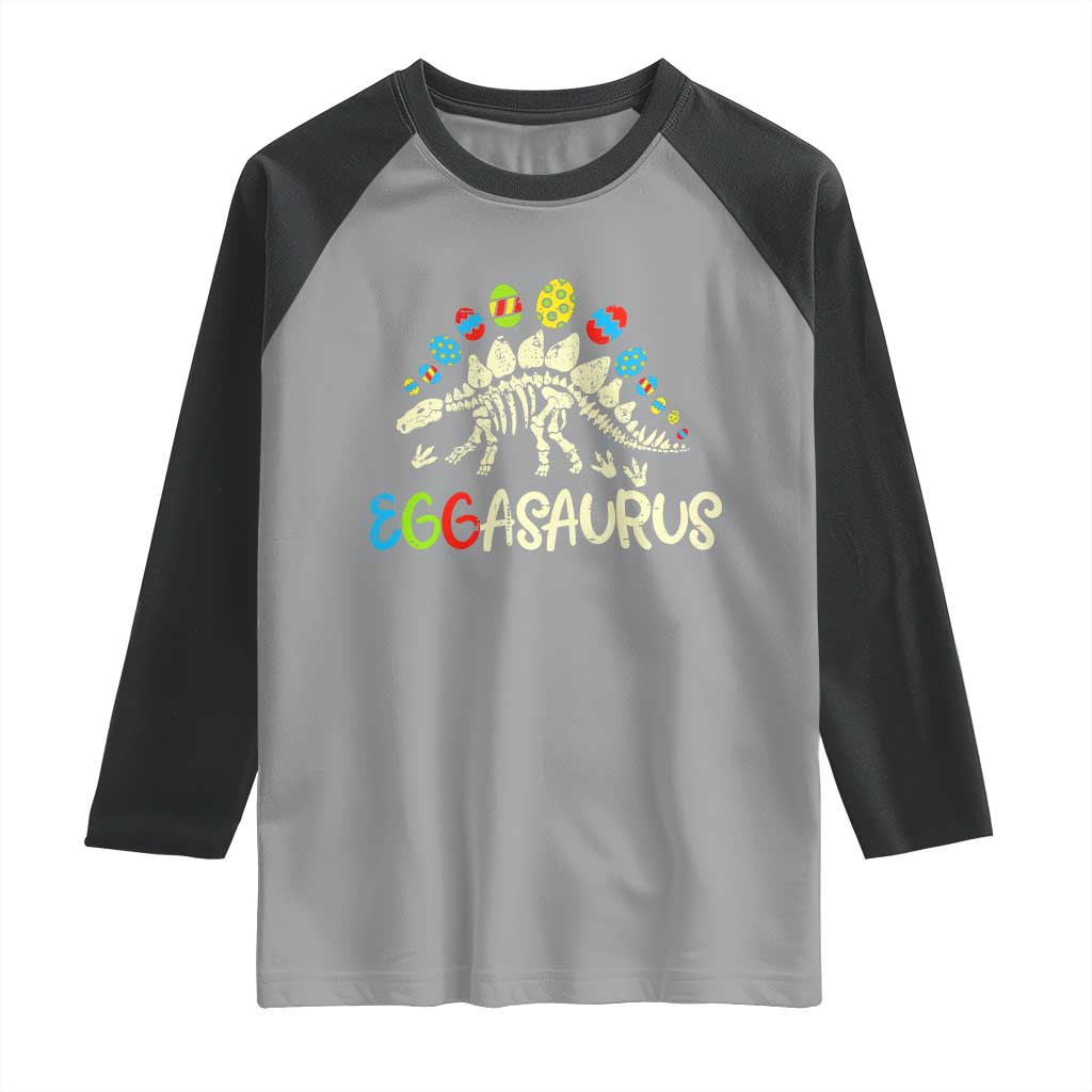 Easter Dinosaur Raglan Shirt Kids Eggasaurus Easter Stegosaurus Dino Toddler Boys TS10 Sport Gray Black Print Your Wear