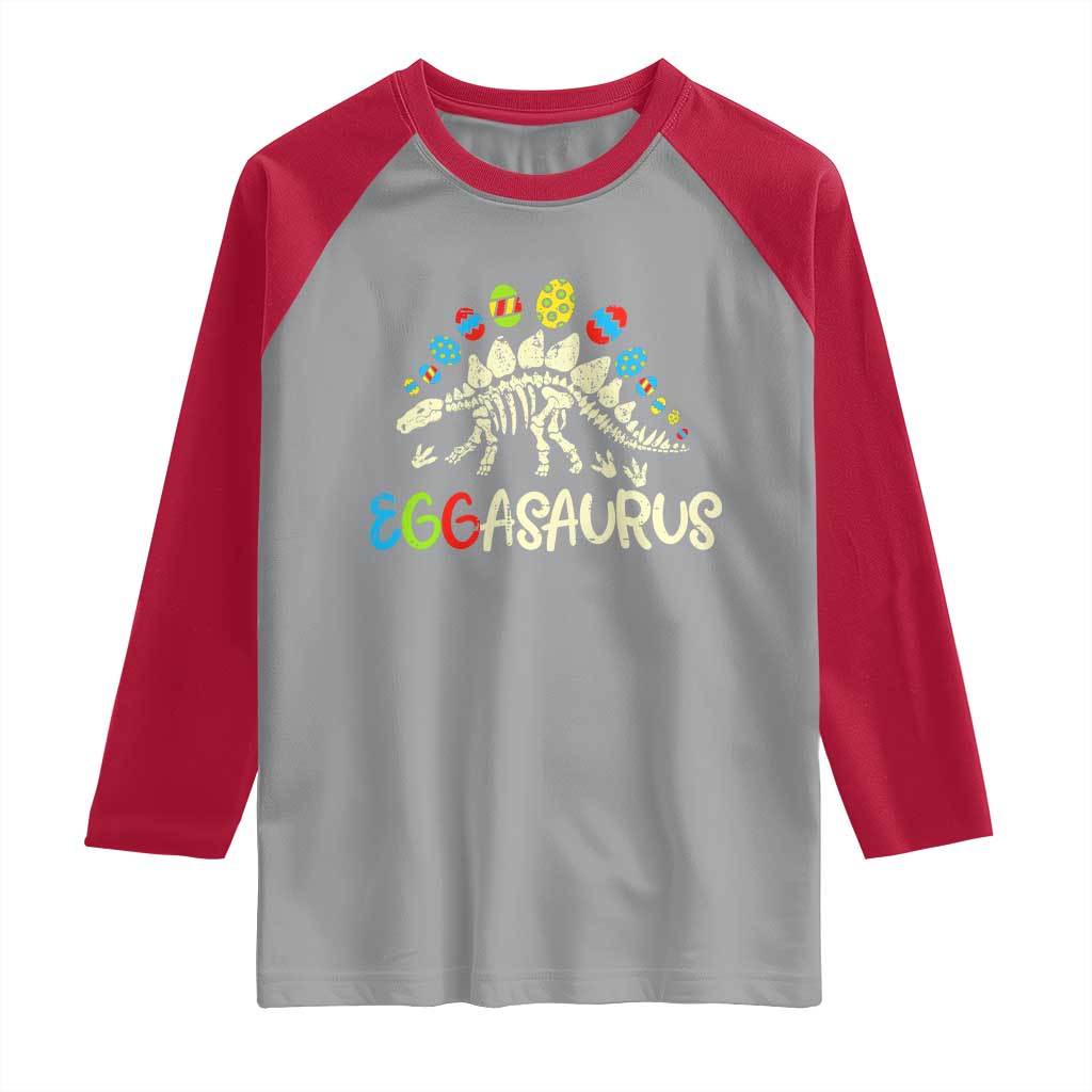 Easter Dinosaur Raglan Shirt Kids Eggasaurus Easter Stegosaurus Dino Toddler Boys TS10 Sport Gray Red Print Your Wear