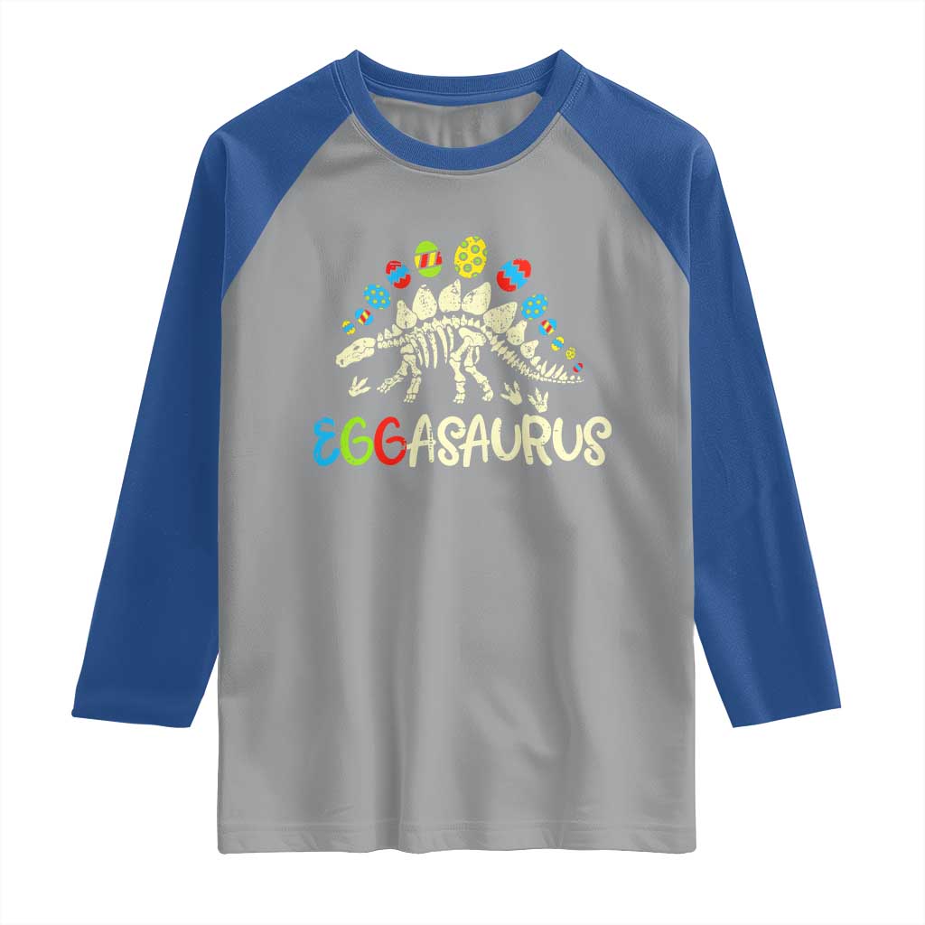 Easter Dinosaur Raglan Shirt Kids Eggasaurus Easter Stegosaurus Dino Toddler Boys TS10 Sport Gray Royal Print Your Wear
