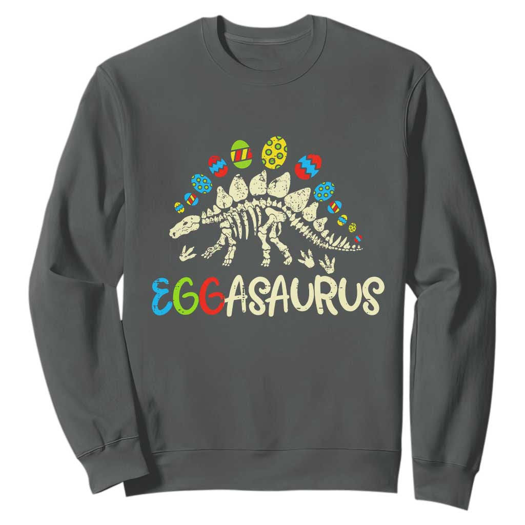 Easter Dinosaur Sweatshirt Kids Eggasaurus Easter Stegosaurus Dino Toddler Boys TS10 Dark Heather Print Your Wear