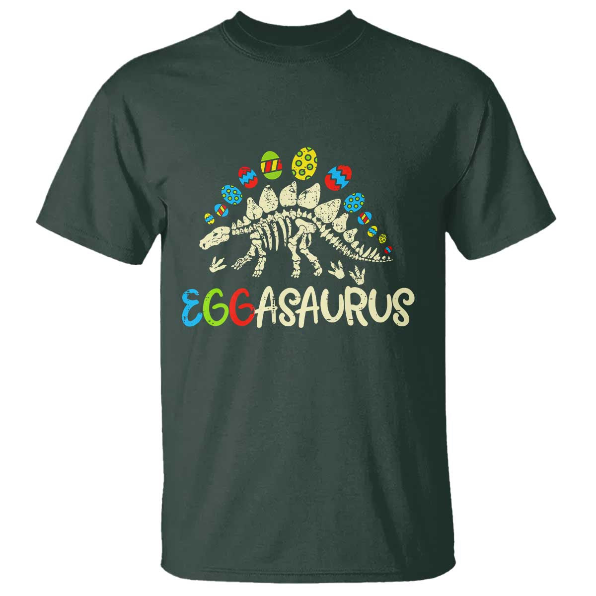 Easter Dinosaur T Shirt Kids Eggasaurus Easter Stegosaurus Dino Toddler Boys TS10 Dark Forest Green Print Your Wear