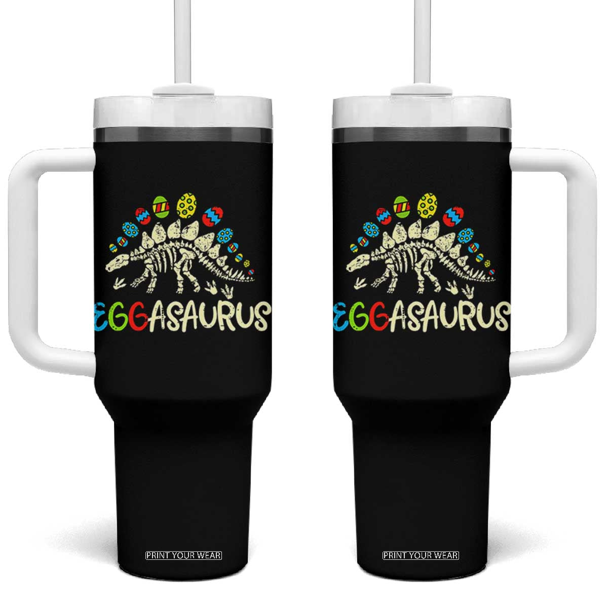Easter Dinosaur Tumbler With Handle Kids Eggasaurus Easter Stegosaurus Dino Toddler Boys TS10 One Size: 40 oz Black Print Your Wear
