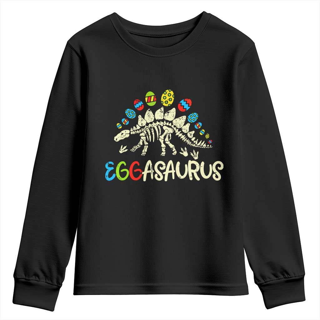 Easter Dinosaur Youth Sweatshirt Kids Eggasaurus Easter Stegosaurus Dino Toddler Boys TS10 Black Print Your Wear