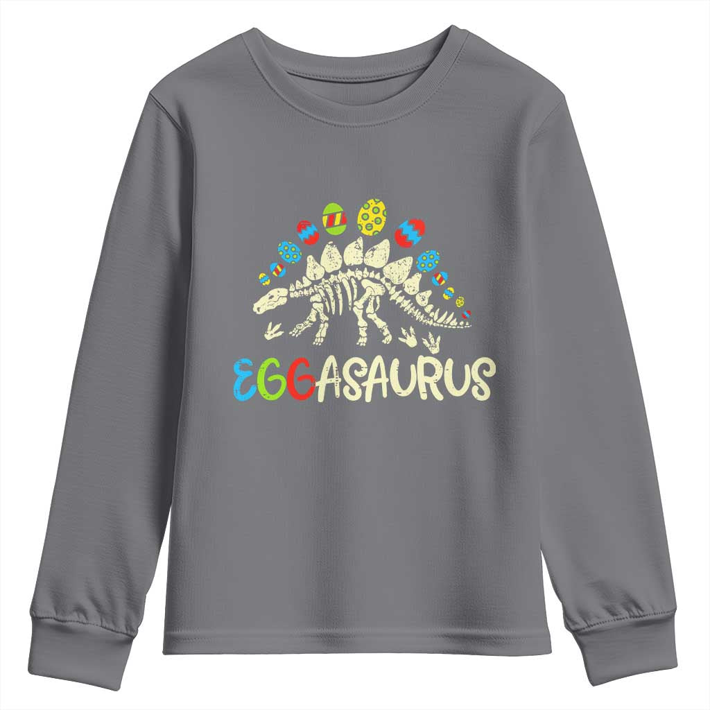 Easter Dinosaur Youth Sweatshirt Kids Eggasaurus Easter Stegosaurus Dino Toddler Boys TS10 Charcoal Print Your Wear
