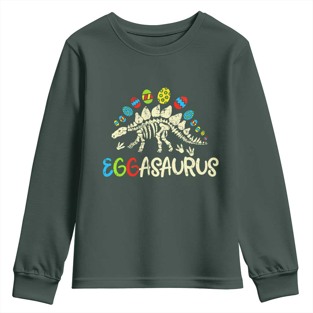 Easter Dinosaur Youth Sweatshirt Kids Eggasaurus Easter Stegosaurus Dino Toddler Boys TS10 Dark Forest Green Print Your Wear