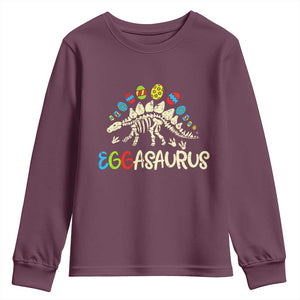 Easter Dinosaur Youth Sweatshirt Kids Eggasaurus Easter Stegosaurus Dino Toddler Boys TS10 Maroon Print Your Wear