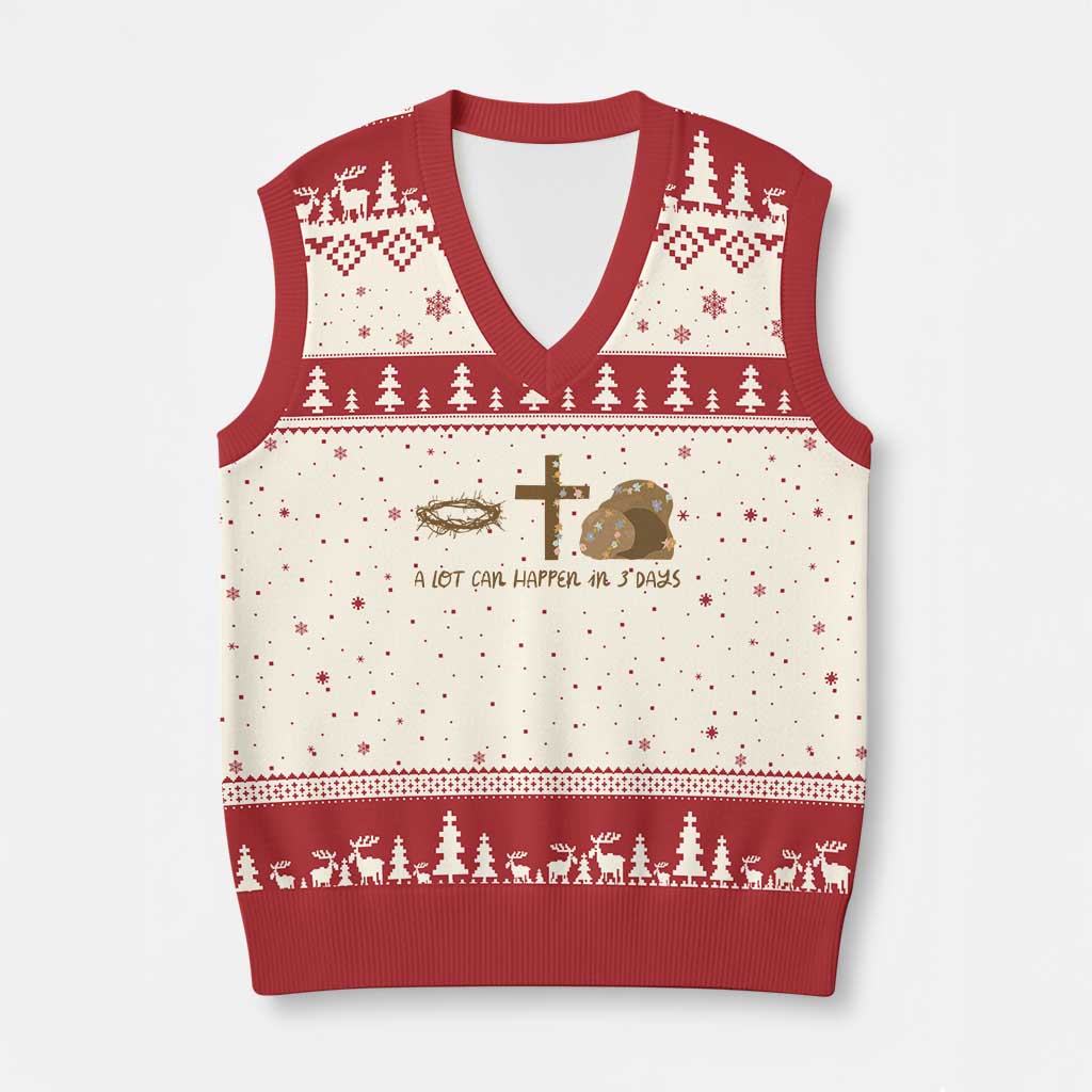 Christian Easter V-Neck Knit Sweater Vest A Lot Can Happen In Three Days TS10 Beige Red Print Your Wear