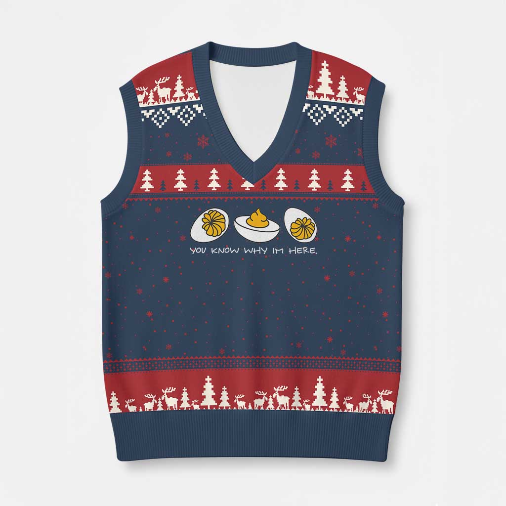 Funny Easter V-Neck Knit Sweater Vest You Know Why Im Here TS10 Navy Red Print Your Wear