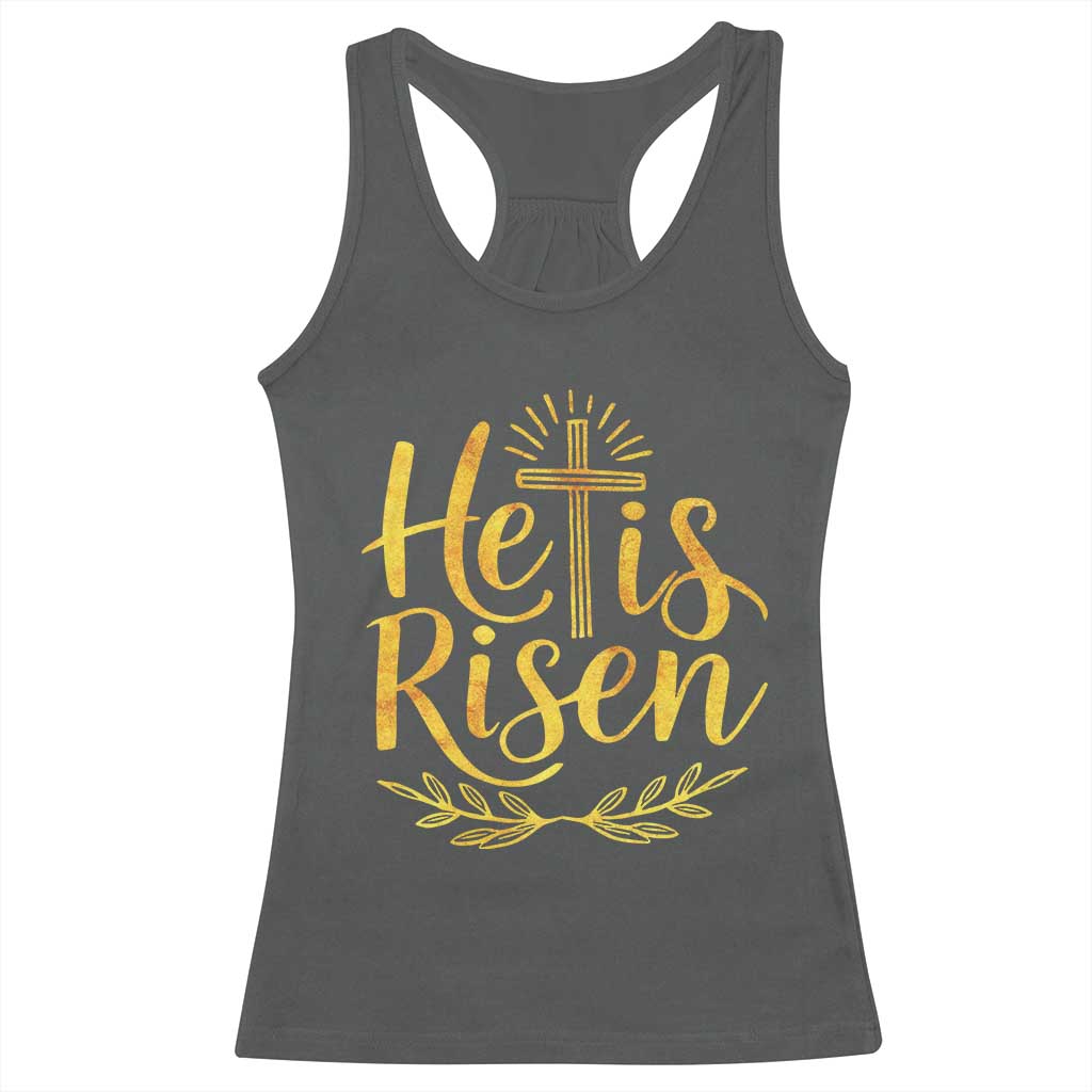 He Is Risen Racerback Tank Top Jesus Easter Religious Christians TS10 Dark Heather Print Your Wear