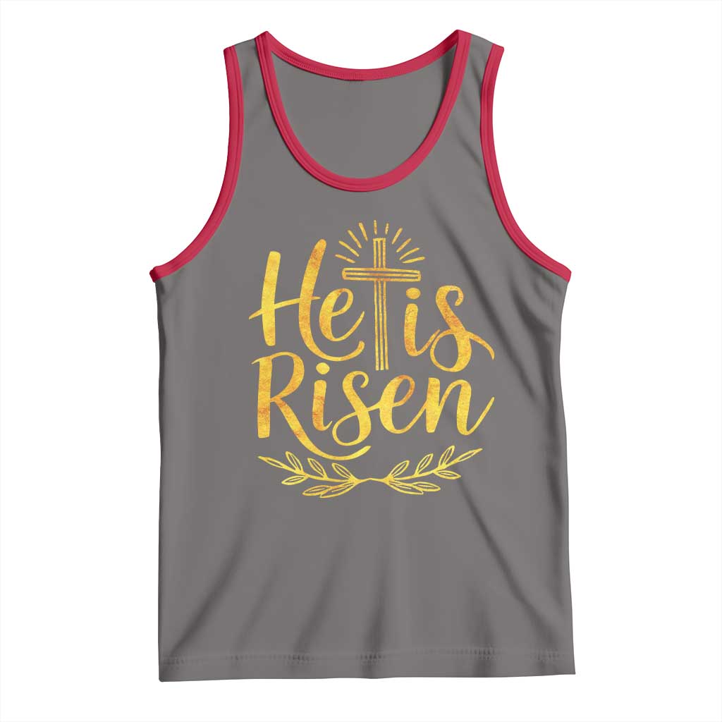 He Is Risen Tank Top Jesus Easter Religious Christians TS10 Deep Heather Red Print Your Wear