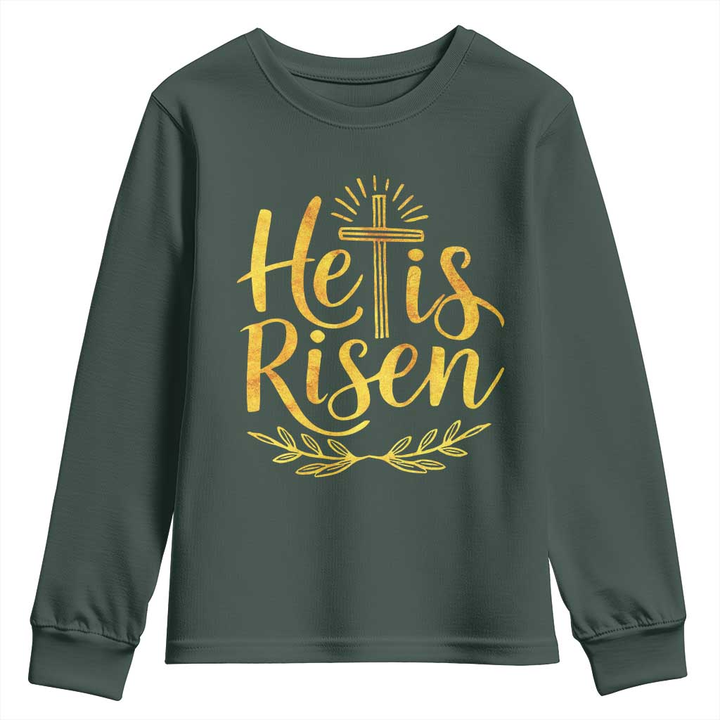 He Is Risen Youth Sweatshirt Jesus Easter Religious Christians TS10 Dark Forest Green Print Your Wear