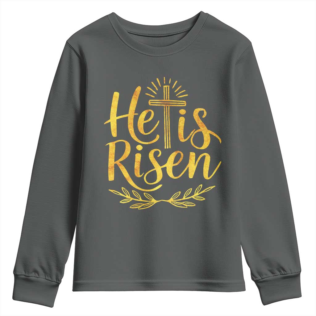 He Is Risen Youth Sweatshirt Jesus Easter Religious Christians TS10 Dark Heather Print Your Wear