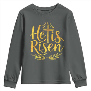 He Is Risen Youth Sweatshirt Jesus Easter Religious Christians TS10 Dark Heather Print Your Wear