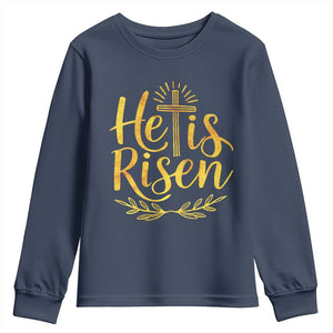 He Is Risen Youth Sweatshirt Jesus Easter Religious Christians TS10 Navy Print Your Wear
