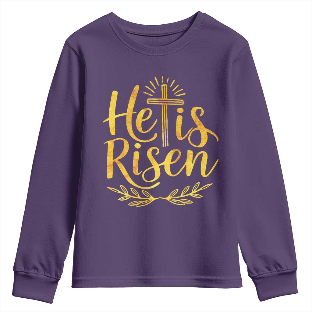 He Is Risen Youth Sweatshirt Jesus Easter Religious Christians TS10 Purple Print Your Wear