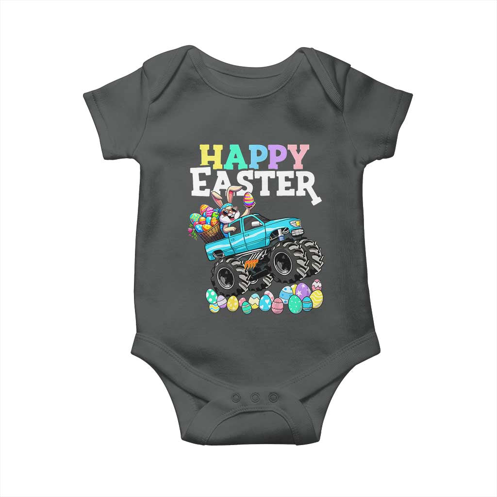 Boys Happy Easter Bunny Monster Truck Baby Onesie Eggs Cool Rabbit Car Lovers Toddler TS10 Dark Heather Print Your Wear