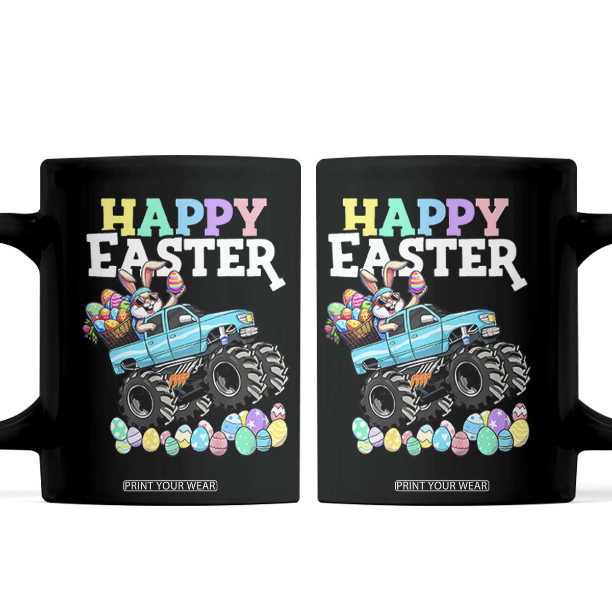 Boys Happy Easter Bunny Monster Truck Coffee Mug Eggs Cool Rabbit Car Lovers Toddler TS10 Black Print Your Wear