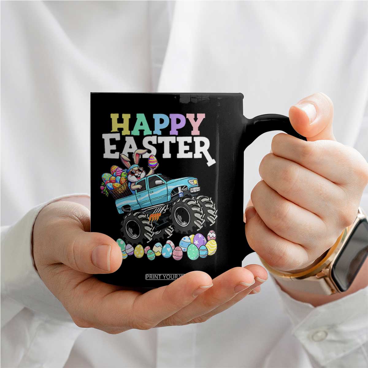 Boys Happy Easter Bunny Monster Truck Coffee Mug Eggs Cool Rabbit Car Lovers Toddler TS10 Print Your Wear