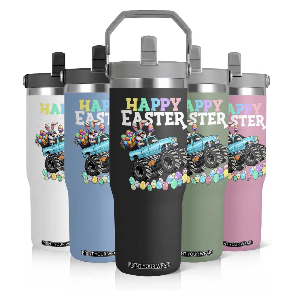 Boys Happy Easter Bunny Monster Truck Flip Straw Tumbler Eggs Cool Rabbit Car Lovers Toddler TS10 Print Your Wear