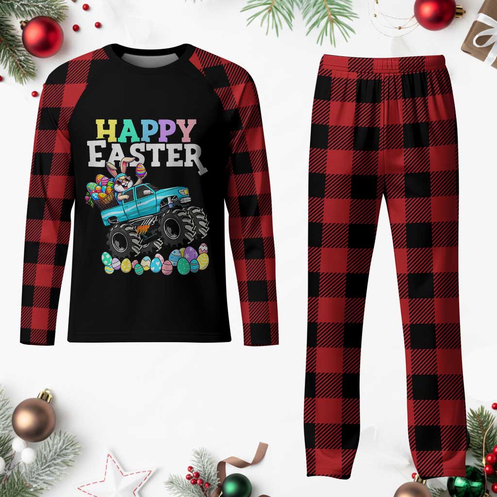 Boys Happy Easter Bunny Monster Truck Plaid Pajama Set Eggs Cool Rabbit Car Lovers Toddler TS10 Buffalo Plaid Print Your Wear