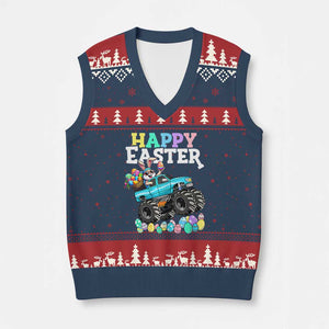 Boys Happy Easter Bunny Monster Truck V-Neck Knit Sweater Vest Eggs Cool Rabbit Car Lovers Toddler TS10 Navy Red Print Your Wear
