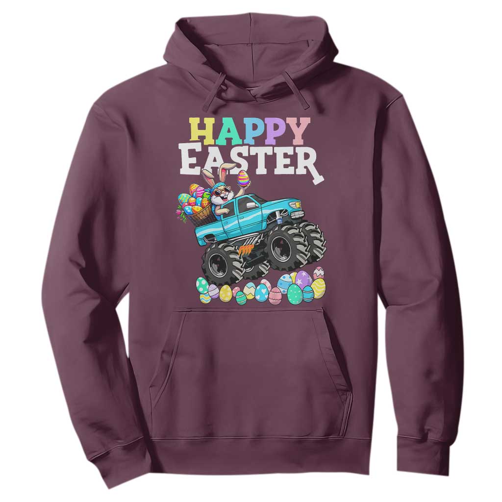 Boys Happy Easter Bunny Monster Truck Hoodie Eggs Cool Rabbit Car Lovers Toddler TS10 Maroon Print Your Wear