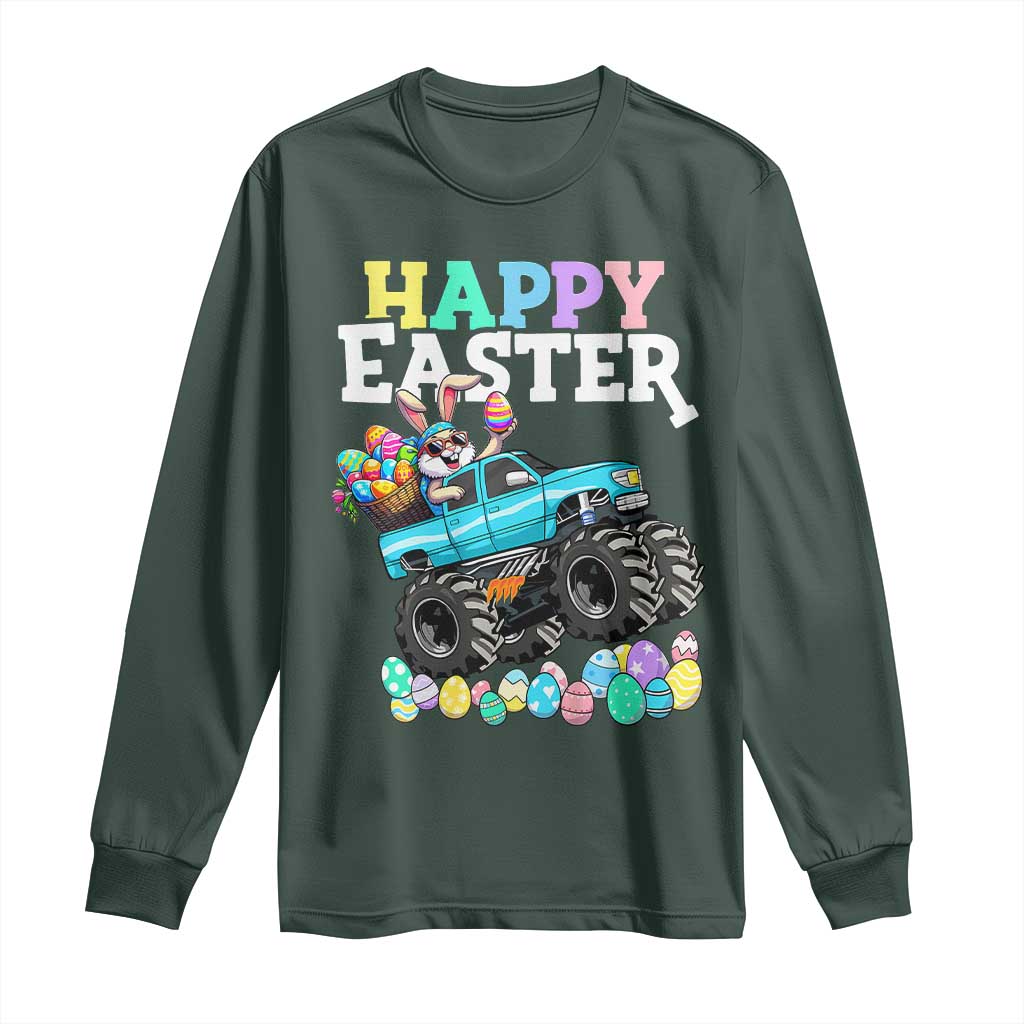 Boys Happy Easter Bunny Monster Truck Long Sleeve Shirt Eggs Cool Rabbit Car Lovers Toddler TS10 Dark Forest Green Print Your Wear