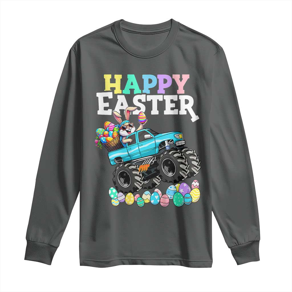 Boys Happy Easter Bunny Monster Truck Long Sleeve Shirt Eggs Cool Rabbit Car Lovers Toddler TS10 Dark Heather Print Your Wear